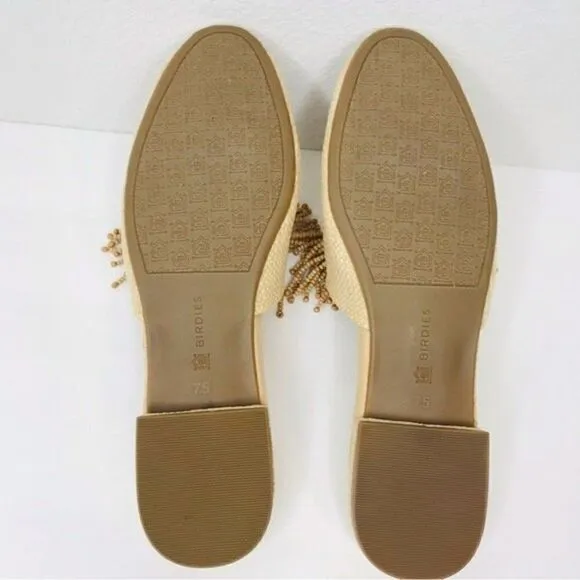 New! Birdies The Songbird Raffia Beaded Tassel Slip On Mules Shoes