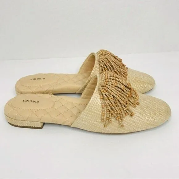 New! Birdies The Songbird Raffia Beaded Tassel Slip On Mules Shoes
