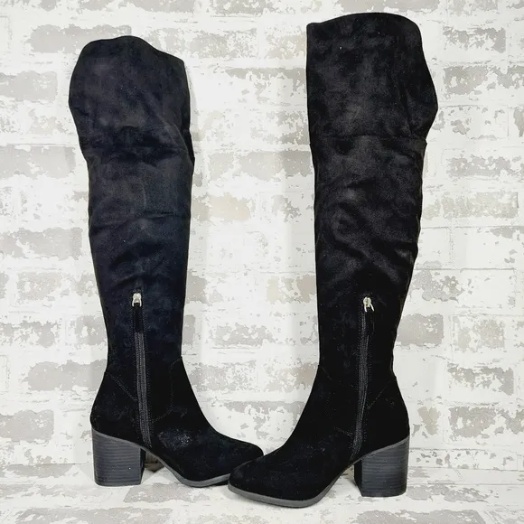 NEW BP. Luke Black Side Zip Block Heel Over The Knee Boots E777