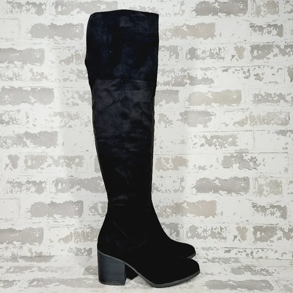NEW BP. Luke Black Side Zip Block Heel Over The Knee Boots E777