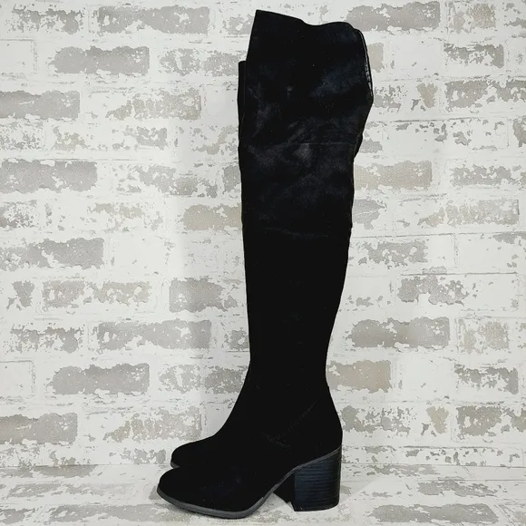 NEW BP. Luke Black Side Zip Block Heel Over The Knee Boots E777