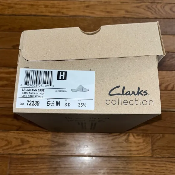 NEW Clarks Leather Laurieann Ease Slip On Mule Flats Dark Tan Women’s Size 5.5