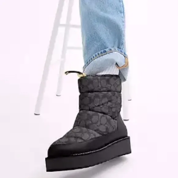 NEW [Coach] Idella Nylon Winter Bootie in Signature Black/Charcoal Women’s 6.0