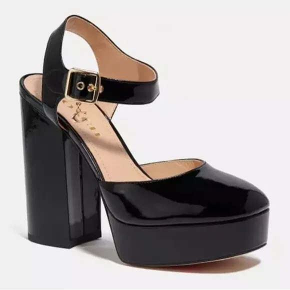 NEW Coach Isabella Black Patent Leather Platform‎ Pumps, Size 9