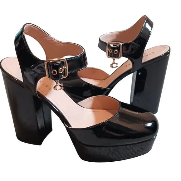 NEW Coach Isabella Black Patent Leather Platform‎ Pumps, Size 9