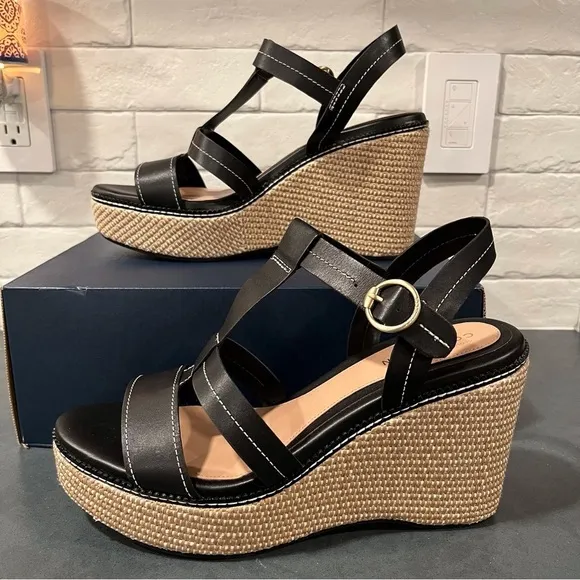 New Cole Haan sz 11 Cloud all day wedge espadrille sandals black