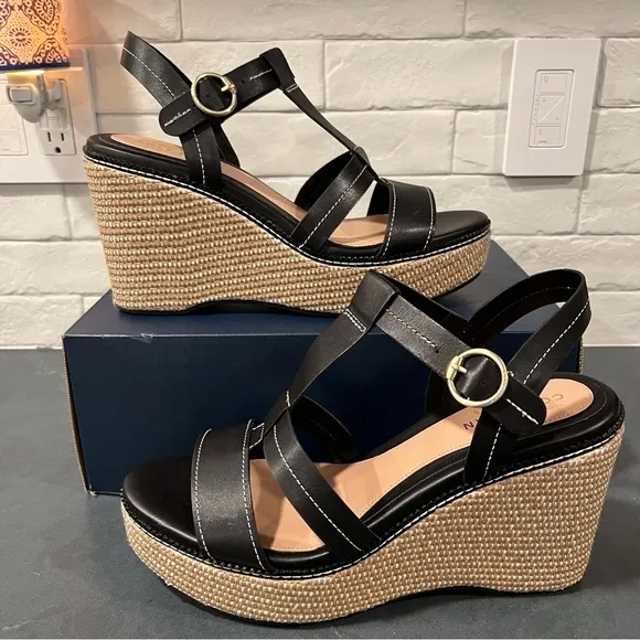 New Cole Haan sz 11 Cloud all day wedge espadrille sandals black
