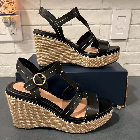 New Cole Haan sz 11 Cloud all day wedge espadrille sandals black