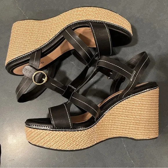 New Cole Haan sz 11 Cloud all day wedge espadrille sandals black