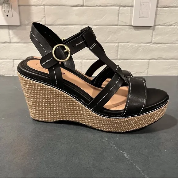 New Cole Haan sz 11 Cloud all day wedge espadrille sandals black