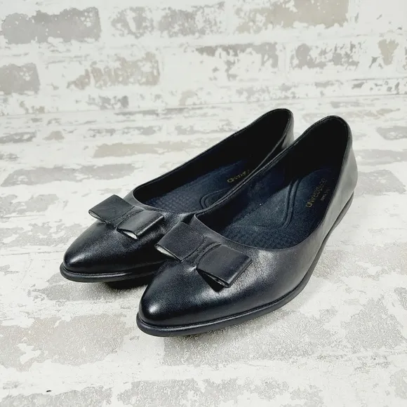 NEW Cole Haan Zerogrand Bow Skimmer Black Leather Slip On Pointy Toe Flats W593