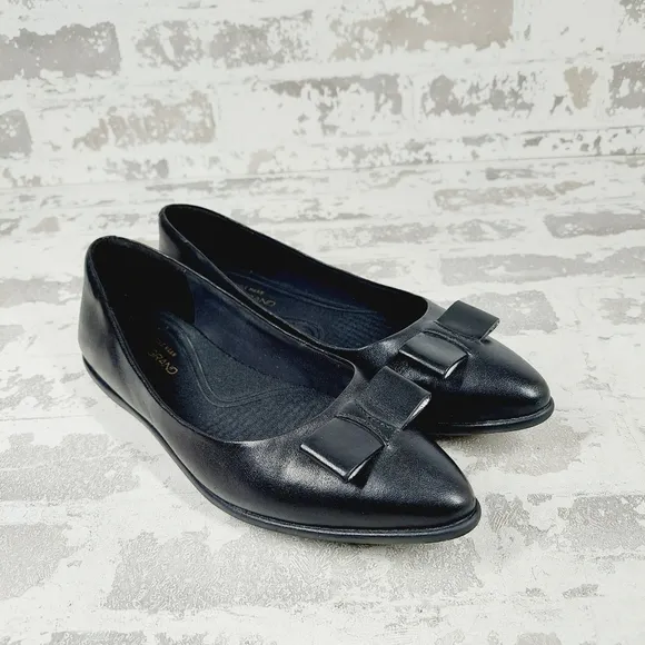 NEW Cole Haan Zerogrand Bow Skimmer Black Leather Slip On Pointy Toe Flats W593