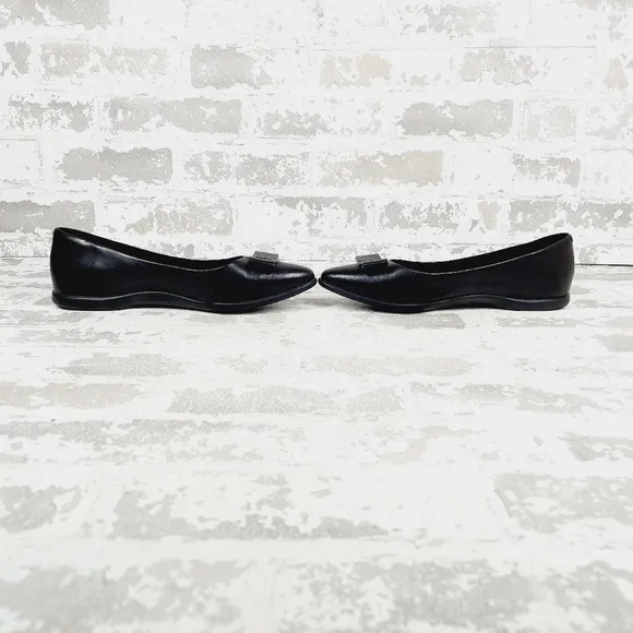 NEW Cole Haan Zerogrand Bow Skimmer Black Leather Slip On Pointy Toe Flats W593