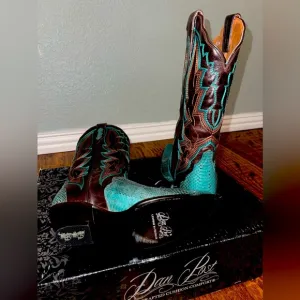 New Dan Post boots. Turquoise water snake skin and leather boots and bottom.