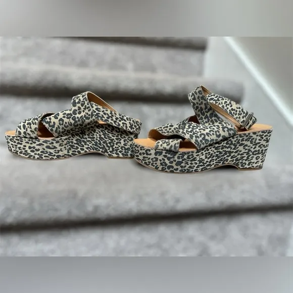 NEW Dolce Vita Leather Cheetah Lenni Open-Toe Wrap Wedge Sandals - Women’s 10