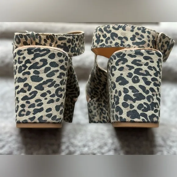 NEW Dolce Vita Leather Cheetah Lenni Open-Toe Wrap Wedge Sandals - Women’s 10