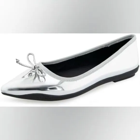 New Dumas Silver Mirror Metallic Pointed Toe Flats 8W”