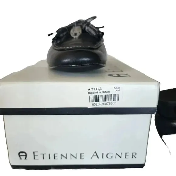 New Etienne Aigner Boat Shoes Women's Black Leather Slip On Low Top Flat Shoes