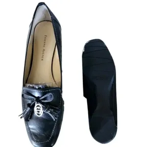 New Etienne Aigner Boat Shoes Women's Black Leather Slip On Low Top Flat Shoes