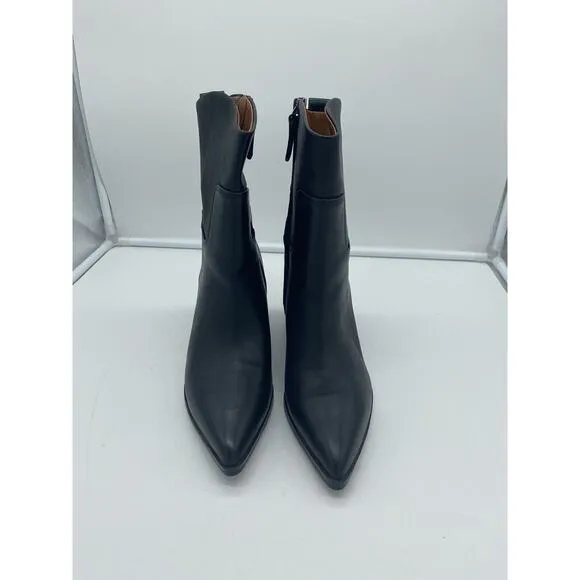 New Franco Sarto Etta‎ Leather Wedge Boots Pointed Toe Side Zip Western Black 8M