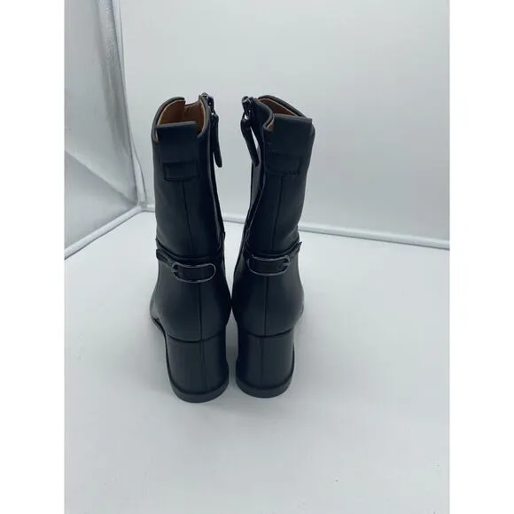 New Franco Sarto Etta‎ Leather Wedge Boots Pointed Toe Side Zip Western Black 8M