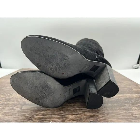 New Free People Dakota Black Suede Heeled Ankle Boots Size 40 US 10 Round Toe
