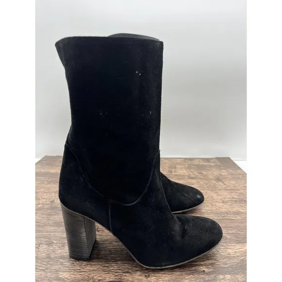New Free People Dakota Black Suede Heeled Ankle Boots Size 40 US 10 Round Toe