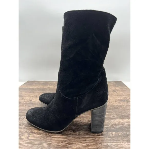 New Free People Dakota Black Suede Heeled Ankle Boots Size 40 US 10 Round Toe