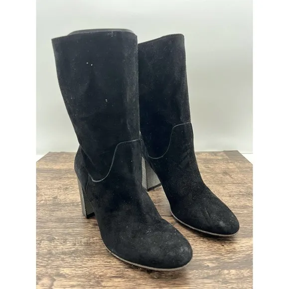 New Free People Dakota Black Suede Heeled Ankle Boots Size 40 US 10 Round Toe