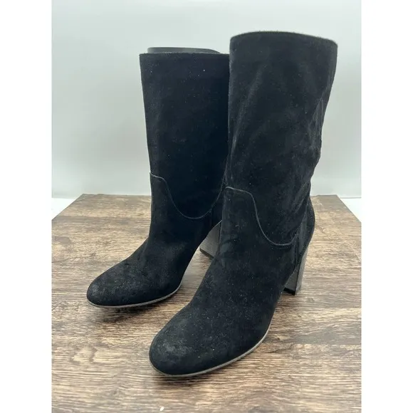 New Free People Dakota Black Suede Heeled Ankle Boots Size 40 US 10 Round Toe