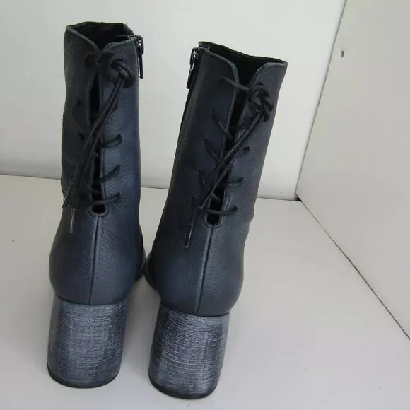 NEW FREE PEOPLE Livia Boots Pointed Toe Side Zip Backlace Faded Black Size 7