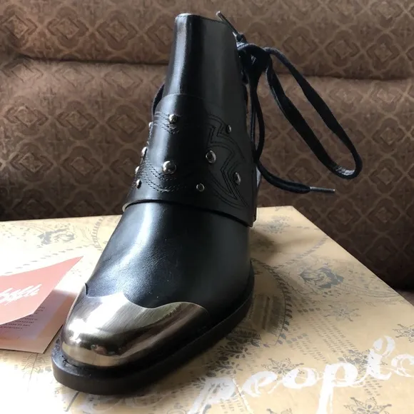 new FREE PEOPLE Rory GENUINE LEATHER boots booties in Black 1091NR