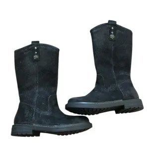 New Geox Girls MidCalf Waxed Leather Black Side Zipper Boots Size EU 28/US 10.5