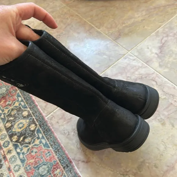 New Geox Girls MidCalf Waxed Leather Black Side Zipper Boots Size EU 28/US 10.5