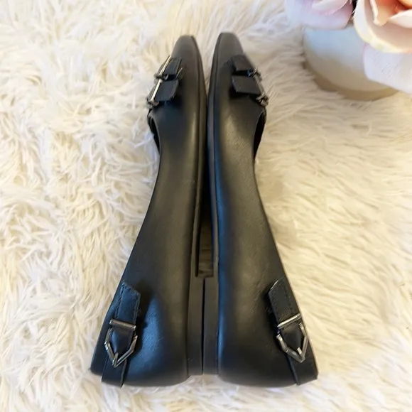 NEW Gianni Bini Black Leather Buckle Point toe ballet flats women size 6.5