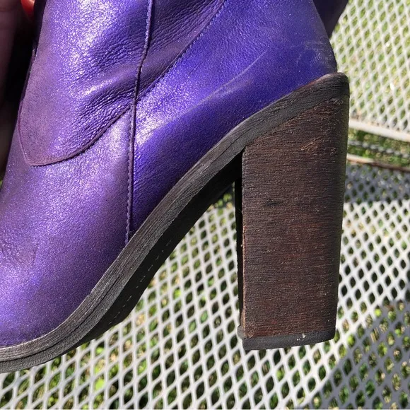 NEW GIANNI BINI Leather Purple Embroidered Western 4” Heeled Boots 9
