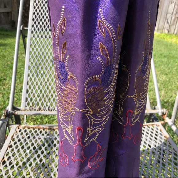 NEW GIANNI BINI Leather Purple Embroidered Western 4” Heeled Boots 9