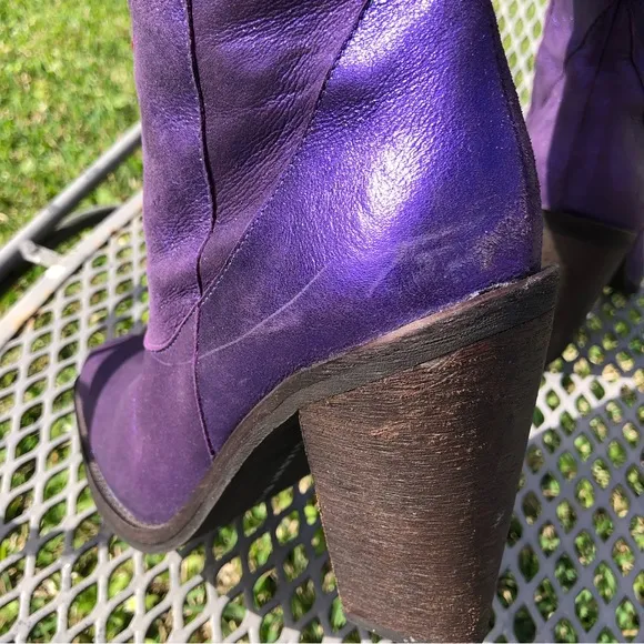 NEW GIANNI BINI Leather Purple Embroidered Western 4” Heeled Boots 9
