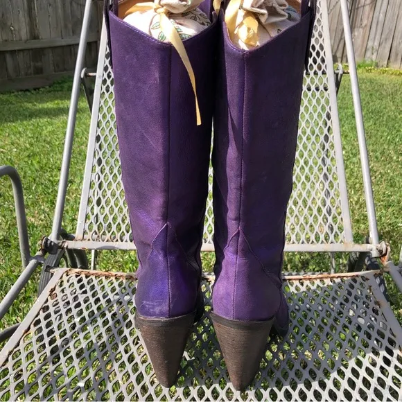 NEW GIANNI BINI Leather Purple Embroidered Western 4” Heeled Boots 9