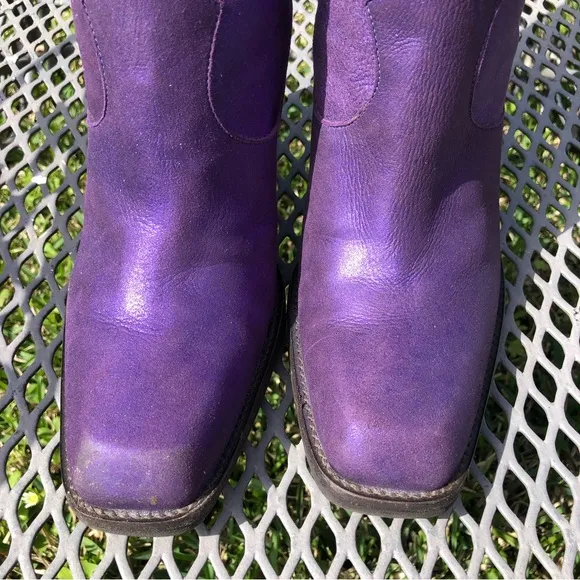 NEW GIANNI BINI Leather Purple Embroidered Western 4” Heeled Boots 9