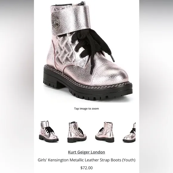 🌟New Girls' Kensington Metallic Pink Leather Strap Boots🌟