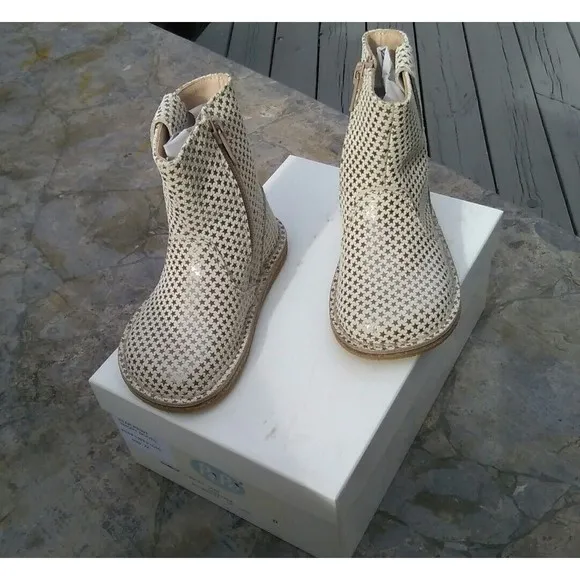 new girls PePe Star Gold Short Boots made in Italy leather 22 6 6.5 shoes