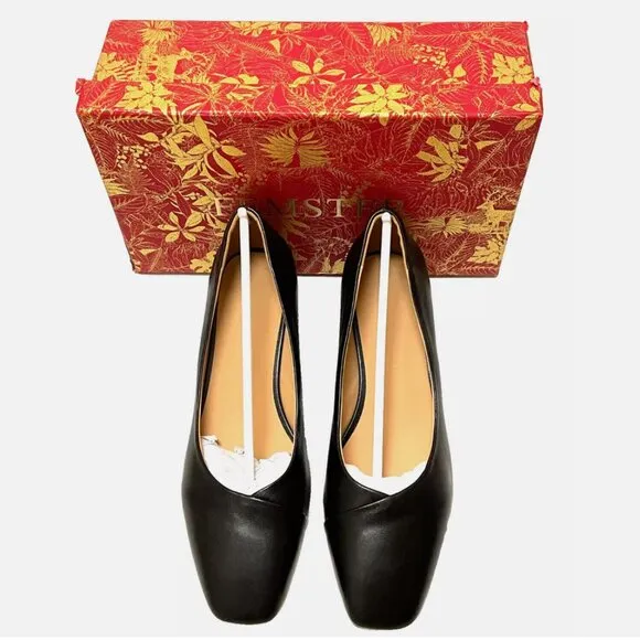 NEW IN BOX! FEMSTEP BLACK LEATHER SQUARE TOE HEELS PUMPS DRESS SHOES WOMENS 7.5