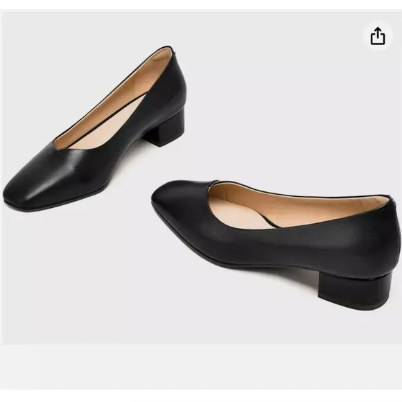 NEW IN BOX! FEMSTEP BLACK LEATHER SQUARE TOE HEELS PUMPS DRESS SHOES WOMENS 7.5