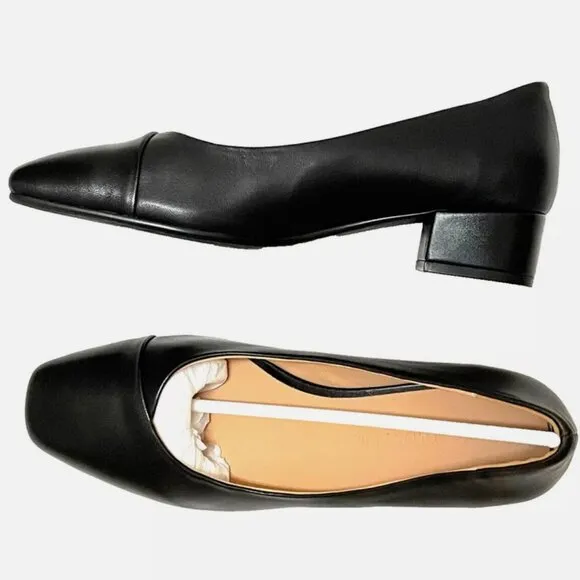 NEW IN BOX! FEMSTEP BLACK LEATHER SQUARE TOE HEELS PUMPS DRESS SHOES WOMENS 7.5