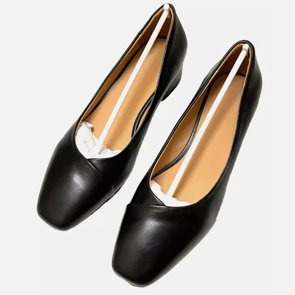 NEW IN BOX! FEMSTEP BLACK LEATHER SQUARE TOE HEELS PUMPS DRESS SHOES WOMENS 7.5