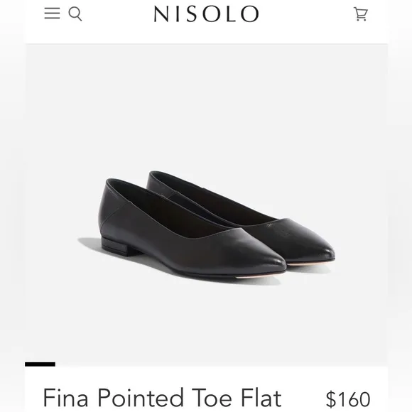 New In Box Nisolo Black Fina Pointed Toe Leather Flats Size 10 French Girl Style