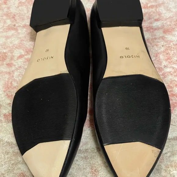 New In Box Nisolo Black Fina Pointed Toe Leather Flats Size 10 French Girl Style