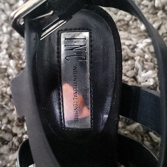 NEW INC INTERNATIONAL CONCEPTS Black Landor Wedge Comfort Sandals Wedges 6.5