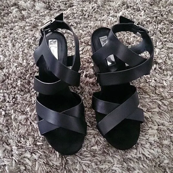 NEW INC INTERNATIONAL CONCEPTS Black Landor Wedge Comfort Sandals Wedges 6.5
